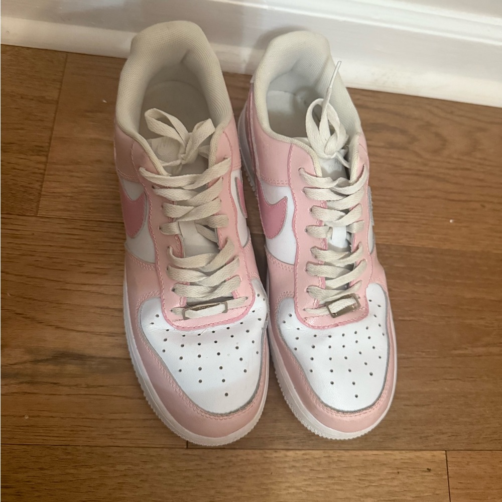 Nike Pink and White Air Force 1 Sneakers